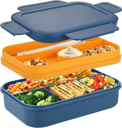 Lunchbox voor Volwassenen 2000ml met Compartimenten, Ideaal voor Werk, School en Picknick, Inclusief Bestek en Snackvakjes