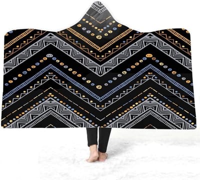 Deken met capuchon - Knuffeldeken Sherpa - Gezellig ontspannen - Exotisch mandala design - 150x200 cm - Zwart