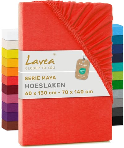 Lavea® Hoeslaken 60-70x140 cm (Baby) – 100% Katoen, Zacht en Ademend – Geschikt voor Matrassen tot 12 cm – Jersey met Elastiek Rondom – Karmijnrood