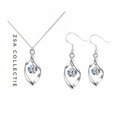 2-Delige set Zsa.-Ketting - Lange oorbellen- Zilver-Charme Bijoux
