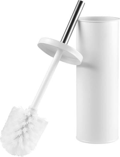 Toiletborstel met houder – Witte set met stijve haren en deksel