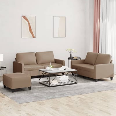 vidaXL - 3-delige - Loungeset - met - kussens - kunstleer - cappuccino