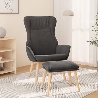 vidaXL - Relaxstoel - met - voetenbank - stof - donkergrijs