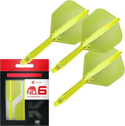 K-Flex Geïntegreerd Flight- en Shaft-systeem voor Darts No.6 Geel (Intermediate) – Lichtgewicht en Impactbestendig, 3 stuks