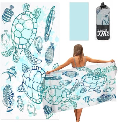 Dailygoods - Ainiv Strandhanddoek, Grote Strandhanddoek, 80x160 cm Beach Towel/Badhanddoek, Zachte Lichte Sport Yoga Handdoek met Tas, Sneldrogend Microvezel Zwembadhanddoek voor Bad, Reizen, Sport-Schildpadden