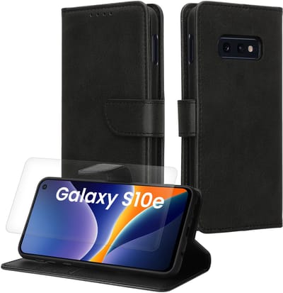 kwmobile telefoonhoesje geschikt voor Samsung Galaxy S10e hoesje - Smartphone case met pasjeshouder - RFID-blokkering en screenprotector - In zwart