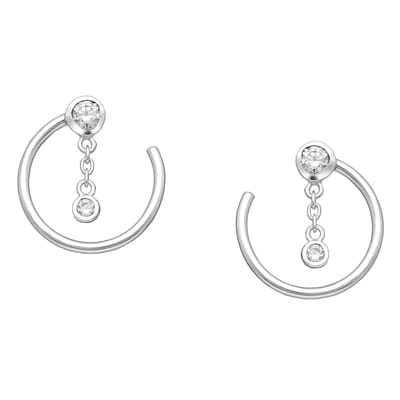 EAR IT UP - Oorbellen - Cirkel - Ketting - Push back oorknopjes - 925 sterling zilver - Zirkonia - Kastzetting - 15 x 16 mm - 1 paar