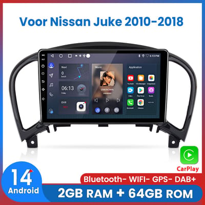 Awesafe Autoradio - Geschikt Voor Nissan Juke 2010 t/m 2018 - RAM 2GB+ROM 64GB - Android 14 - Draadloos Apple Carplay & Android Auto - Bluetooth & Wifi GPS Navigatie