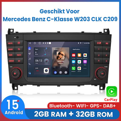 Awesafe Autoradio - Geschikt Voor Mercedes Benz C-Klasse W203 CLK C209 - 7 inch IPS Scherm - Draadloos Apple CarPlay & Android Auto - Android 15.0 System - Ram 2GB + Rom 32GB - GPS Navigatie Bluetooth WIFI - Radio Scherm