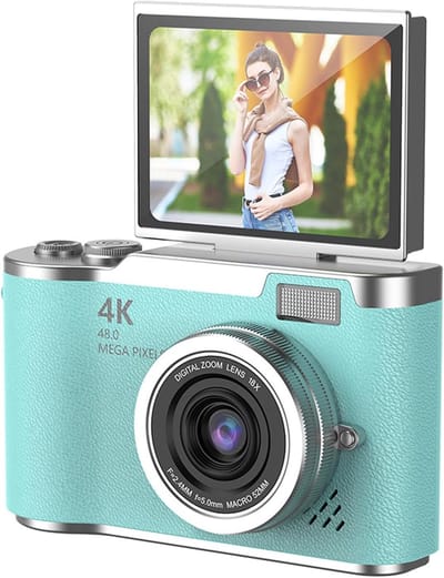 Digitale camera - 1080P HD 48MP digitale point-and-shoot camera met 2,4 inch HD-klapscherm, ingebouwde LED-vullamp, 8x digitale zoom, voor tieners en studenten - met 32G geheugenkaart (groen)