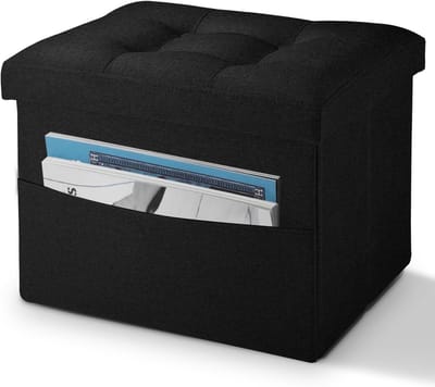 LINMAGCO Opslag Ottomaanse opvouwbare voetkruk Ottomaanse voetsteun met zijzak moderne Ottomaanse met opslag korte sofa kruk linnen doek 17x13x13 (donkergrijs)