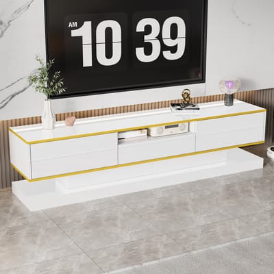 MODENUIT Tv-Meubel - Met 3 Lades En LED - Voor Woonkamer - Hoogglans Spaanplaat - 180x38x45 Cm - Wit