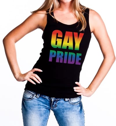 Gay pride tanktop / mouwloos shirt zwart met regenboog tekst voor dames - Gay pride kleding S