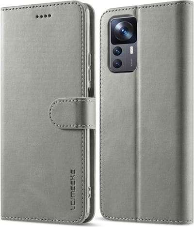 LC.IMEEKE Hoesje - Geschikt voor Xiaomi 12T / 12T Pro Hoesje - LC.IMEEKE Luxe Book Case - Grijs