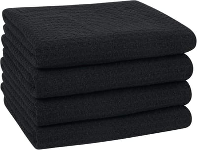 Famanu - Set van 4 zwarte microvezel theedoeken 40x60 cm, absorberend en zacht, premium kwaliteit