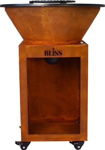 BLISS Plancha Cortenstaal Ø72 cm - Grote BBQ- Extra dik cortenstaal - 16 mm kookplaat - Vuurschaal - Buitenkoken - Houtopslag
