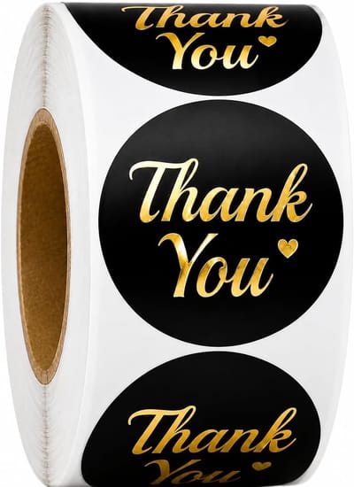 1000 stuks bedankstickers, ronde etiketten van 2,5 cm (1 inch) met zwarte en gouden folie, elegante bedankstickers voor kleine bedrijven, verpakkingen, enveloppen, cadeautassen, bestellingen, feestartikelen en knutselprojecten