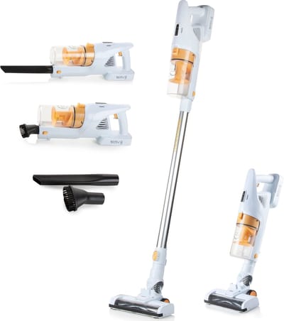 PRIMO PR500SV Steelstofzuiger Draadloos 3-in-1 - Stofzuiger Zonder Zak - Kruimelzuiger - HEPA Filter - Wit/Peach