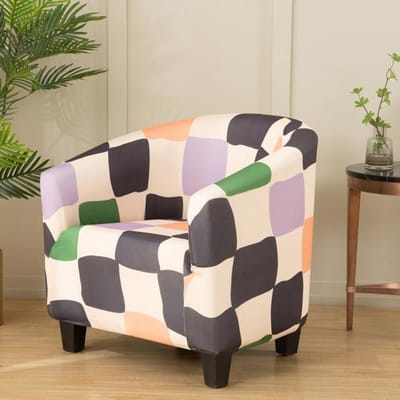Clubstoelhoes Stretch Barrel Stoelhoezen Bedrukte Kuipstoelhoezen Zachte Spandex Fauteuil Sofahoes Verwijderbaar 1 piece beige