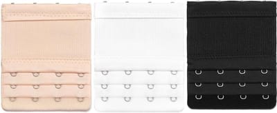KELERINO. Bh Verlengstuk 4 Haaks Elastisch - 3Pack - Zwart, Wit en Beige