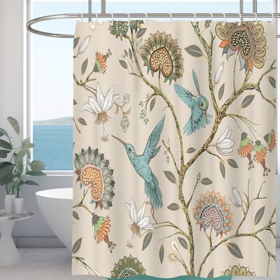 NTHProducts - Douchegordijn - Waterdicht - Stijlvol en veelzijdig - 180x180cm - Dieren en bloemen - Perfect voor moderne badkamers - Wit met bloemen en...