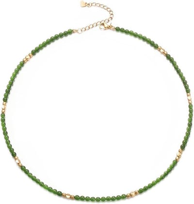 Cosensi - Bohemian Strand Zomer Sieraden met Handgemaakte Bead Ketting en Geboortesteen in Granaat, Lapis Lazuli en Amethist, Groen Crystal, 45cm Verstelbaar - Vrouwen Rvs, 15 inches, Steen, Kwarts.
