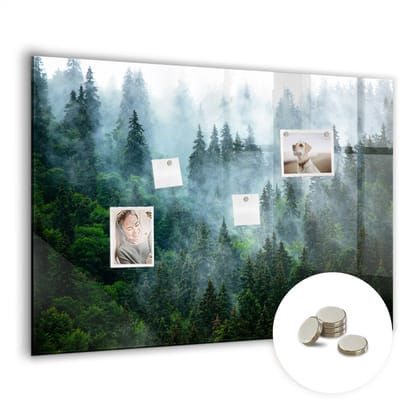 Tulup Glassboards - Mistig bos Magneetbord - 100 cm x 70 cm - Groente Magneetbord Design - Gratis 5 Sterke Magneten - Moderne Wanddecoratie - Magnetisch Bord Kind - Magnetisch Memobord - Planning Muur - Magneetbord Foto