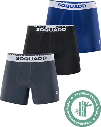 SQQUADD® Bamboe Ondergoed Heren - 3-pack Boxershorts - Maat S - Comfort en Kwaliteit - Voor Mannen - Bamboo - Zwart/Grijs/Blauw