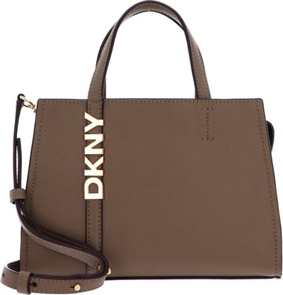 DKNY Leren Handtas Schoudertas Avril Satchel Bag Shitake Taupe