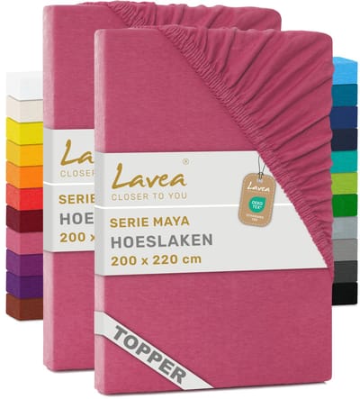 Lavea® Set van 2 Hoeslakens voor Topper 200x220 cm – Jersey 100% Katoen – voor Topmatras tot 10 cm – met Elastiek Rondom – Koraal