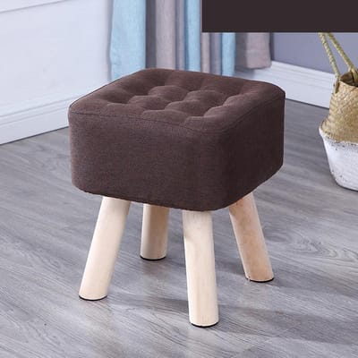 Vierkante Voetenbank - Krukje Hocker - Voeten Rusten - Katoen Linnen Stof - 29x29x35cm - Bruin