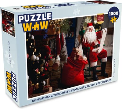 Puzzel De kerstman zittend in een stoel met zak vol geschenken - Legpuzzel - Puzzel 1000 stukjes volwassenen - Kerst - Cadeau - Kerstcadeau voor mannen, vrouwen en kinderen