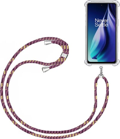 Telefoonkoord + Hoesje Geschikt voor OnePlus Nord N30 SE - Lengte Verstelbaar - Telefoonketting - Shock Proof Case - Paars