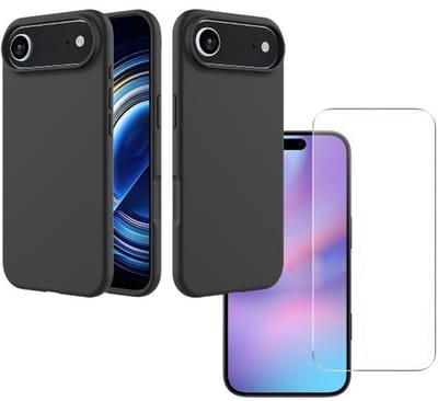Shockproof Backcover - Liquid Silicone Soft Hoesje - Geschikt voor: iPhone Air - Zwart + 2x Screenprotector Beschermglas - Glasplaatje