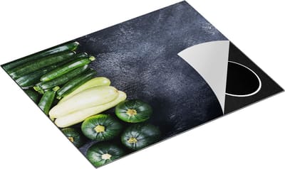 Chefcare Inductie Beschermer Courgettes op Zwarte Marmer - Groente - 65x50 cm - Afdekplaat Inductie - Kookplaat Beschermer - Inductie Mat