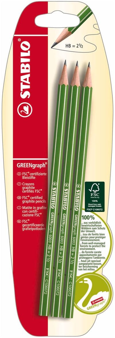 STABILO GREENgraph - Grafietpotlood - Hardheid HB - Blisterverpakking Met 3 Stuks