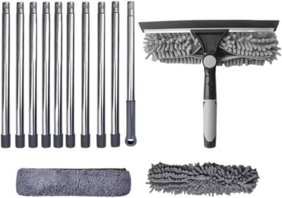 Raambak Reiniger - Glasbewassing Set - Ramen Schoonmaken - 2-in-1 Borstel Schraper - Verstelbare Lengte - Meerkleurig