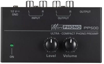 Platenvoorversterker – Phono Voorversterker voor Platenspelers met RIAA Correctie – Volume- & Level-Control – RCA & 6,35mm Hoofdtelefoonuitgang – Zwart