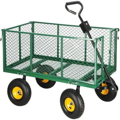 Springos Bolderkar - Metalen Bolderkar - Tuinkar - 205L - 180 x 51.5 x 72 cm - Groen