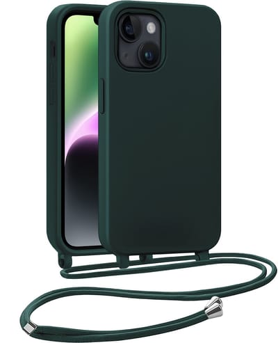 Hoesje Geschikt voor iPhone 13 Mini Hoesje Siliconen Case Met Koord - Hoes Geschikt voor iPhone 13 Mini Hoesje Backcover Met Telefoonkoord - Telefoonhoes - Donkergroen