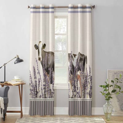 Boerderij Koeien Lavendel Raamgordijnen voor Woonkamer Luxe Slaapkamer Gordijn Keuken Jaloezieën Draperieën Gordijnen 135W x 92H(cm) x1