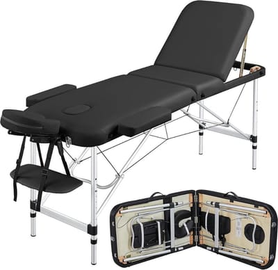 Behandeltafel - Massagetafel Inklapbaar - Behandeltafel Inclusief Opbergkoffer - Met 3 Zones - Zwart - 213cm x 82cm x 89cm