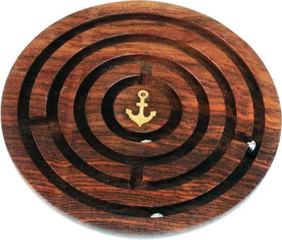 Houten Labyrint Spel - Vintage Puzzel - Hersenen Trainen - Nautische Decoratie - 155 cm - Bruin