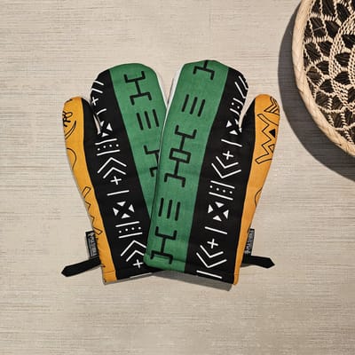Ovenwanten | Set van 2| Handgemaakte Afrikaanse Boheemse stijl geometrische 'Mudcloth' Bogolan geïnspireerde print ovenwanten.
