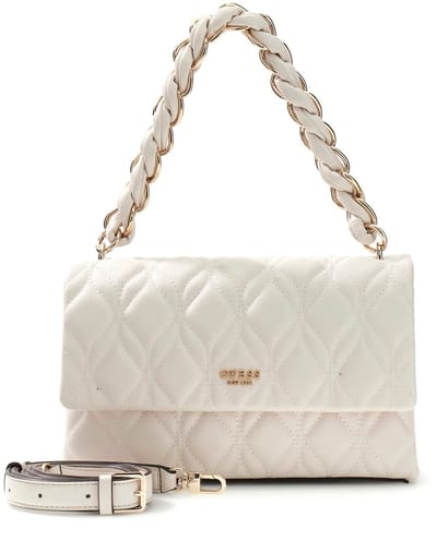 GUESS schoudertas Maxine Flap Crossbody Cream White crème
