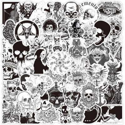 50 stuks Retro Schedel Stickers Auto Helm Fiets Motor Snowboard Koffer Gitaar Vinyl Decal Zwart Wit Gotische Sticker