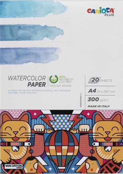 CARIOCA PLUS Watercolor Tekenblok - A4 Aquarelpapier - 20 vellen - 300 g/m² - Geschikt voor waterverf, aquarelpotloden, inkt en gouache