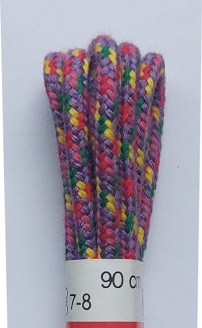 Ronilux Veter - Lila/Roze/Rood/Geel/Groen - Meerkleurig - Rond - Koord Veters - Lengte 90 cm - Dikte 4 mm - Schoenveter