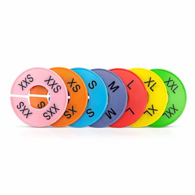 S&D | Maataanduiding Kledingrek - KLEUREN - Maten Ringen - XXS XS S M L XL XXL - Maatringen Kledingwinkel