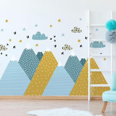 Muurstickers voor kinderkamers - Babykamerdecoratie - Gigantische muursticker met Scandinavische bergen LEOKA - 70x105cm